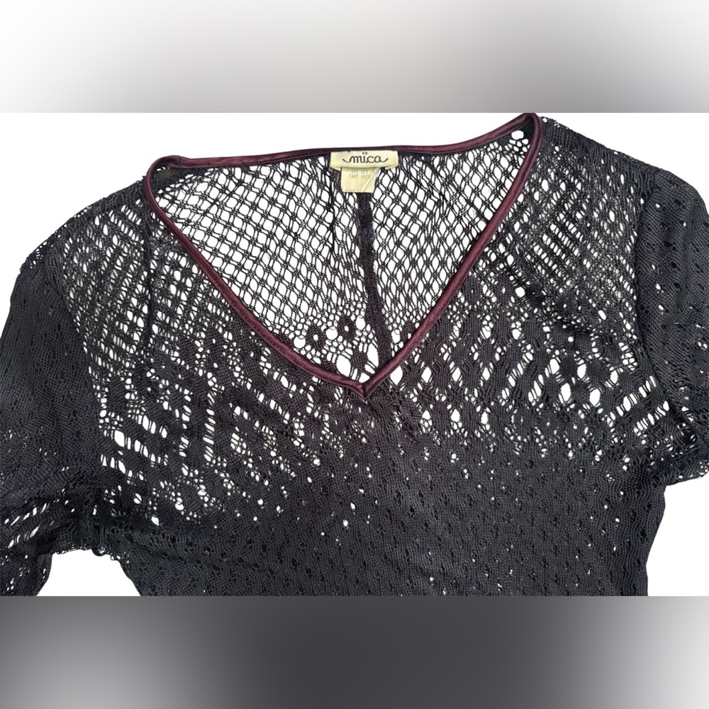 Vintage Mica Crochet Maxi Dress Black Sheer Knit Boho Festival Witchy Size 6 - Picture 3 of 10